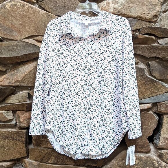 NWT LULAROE Nautical Anchors Valentina Shirt S - Picture 1 of 9